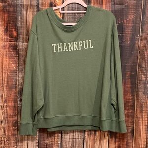 Olive Green 'Thankful' Crew Neck Sweater